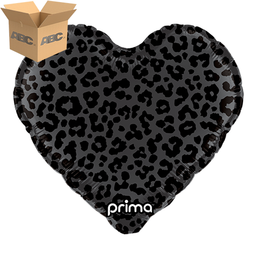 18" Heart Black Shiny & Matte Leopard Print (Case of 50) - Prima