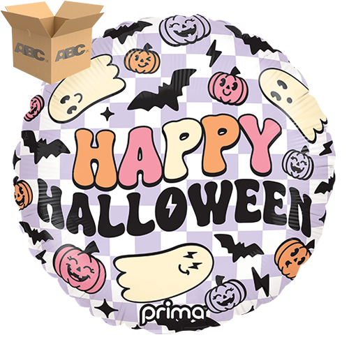 18" Round Happy Halloween Purple Checker (Case of 50) - Prima
