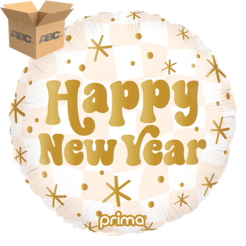 18" Round Happy New Year Gold & Neutral Checker (Case of 50) - Prima