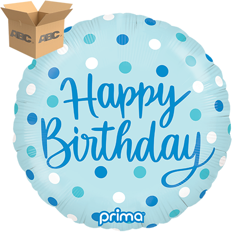 18” Round Birthday Blue Dots (Case of 50) - Prima