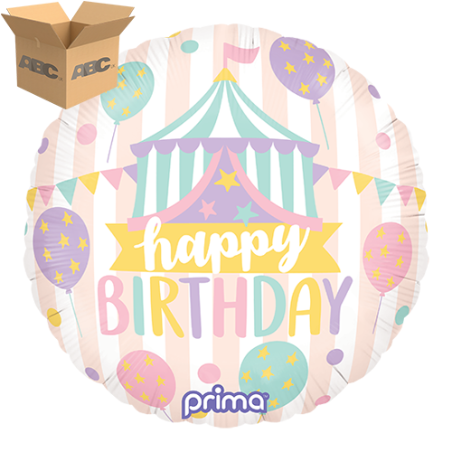 18” Round Birthday Pastel Circus (Case of 50) - Prima