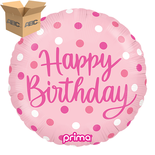18” Round Birthday Pink Dots (Case of 50) - Prima