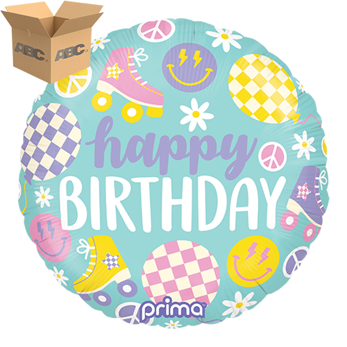 18” Round Retro Skates Birthday (Case of 50) - Prima