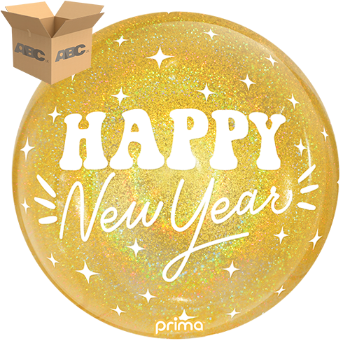 20" Happy New Year Gold Glitter Sphere (Case of 50) - Prima