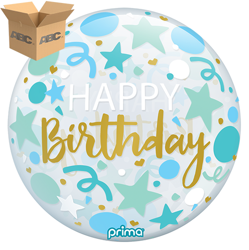 20” Blue Stars Happy Birthday Sphere (Case of 50) - Prima