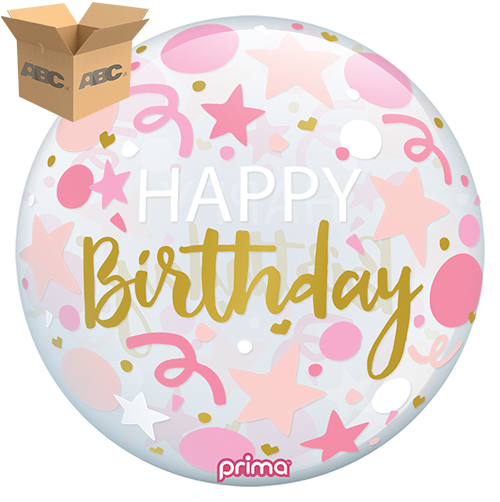 20” Pink Stars Happy Birthday Sphere (Case of 50) - Prima