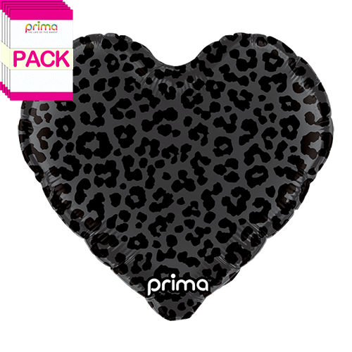 18" Heart Black Shiny & Matte Leopard Print (Pack of 5) - Prima
