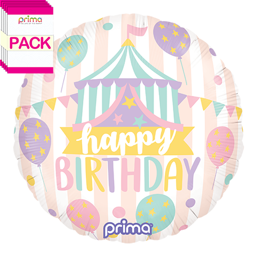 18” Round Birthday Pastel Circus (Pack of 5) - Prima