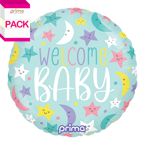 18” Round Welcome Baby Moons & Stars (Pack of 5) - Prima