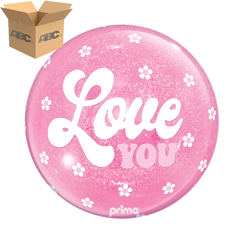 10" Air-Filled Love You Flowers Light Pink Glitter Sphere (Case of 50) - Prima