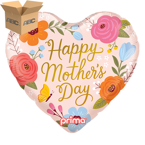 18" Heart Happy Mother's Day Trendy Flowers & Butterfly (Case of 50) - Prima