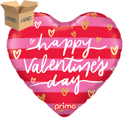 18" Heart Valentine Pink & Red Stripes (Case of 50) - Prima