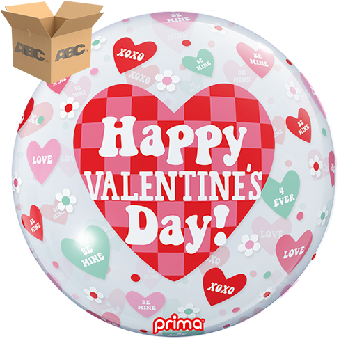 20" Happy Valentine's Day Checker Heart Sphere (Case of 50) - Prima