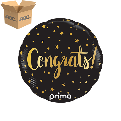 9" Round Air-filled Congrats Gold Stars (Case of 50) - Prima