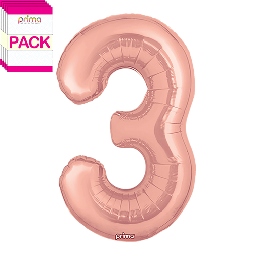 34" Rose Gold Number 3 (Pack of 5) - Prima