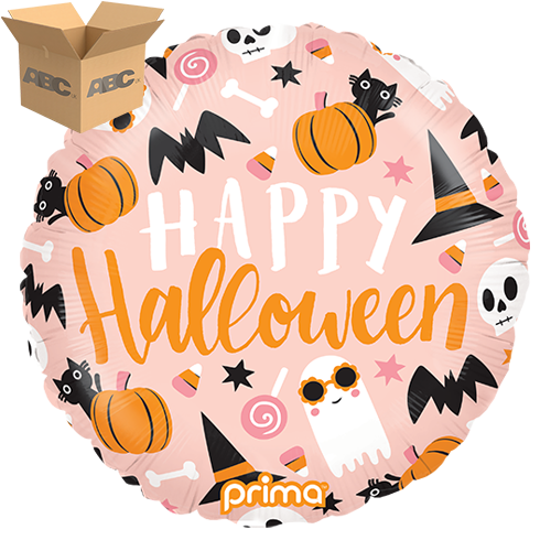 [PF-0002-18-50-1-CASE] 18" Round Happy Halloween Cute Icons (Case of 50) - Prima
