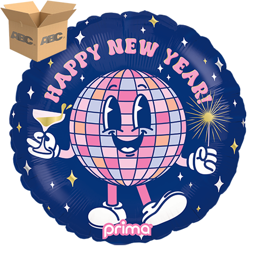 [PF-0022-18-50-1-CASE] 18" Round Happy New Year Disco Ball Buddy (Case of 50) - Prima