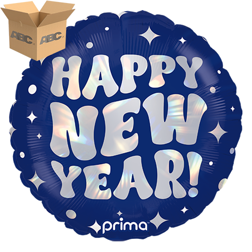 [PF-0020-18-50-1-CASE] 18" Round Happy New Year Holographic (Case of 50) - Prima
