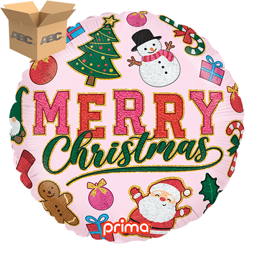 [PF-0016-18-50-1-CASE] 18" Round Merry Christmas Patches (Case of 50) - Prima