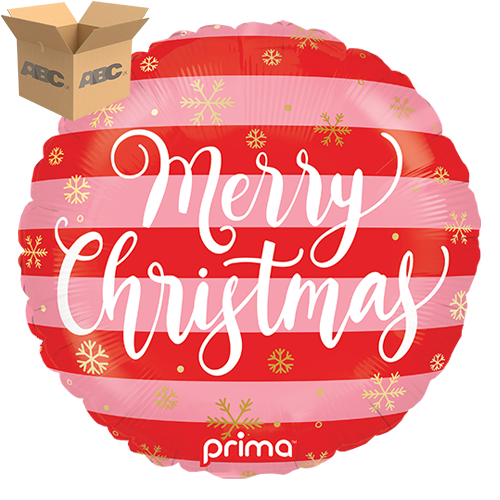[PF-0014-18-50-1-CASE] 18" Round Merry Christmas Pink & Red Stripes (Case of 50) - Prima
