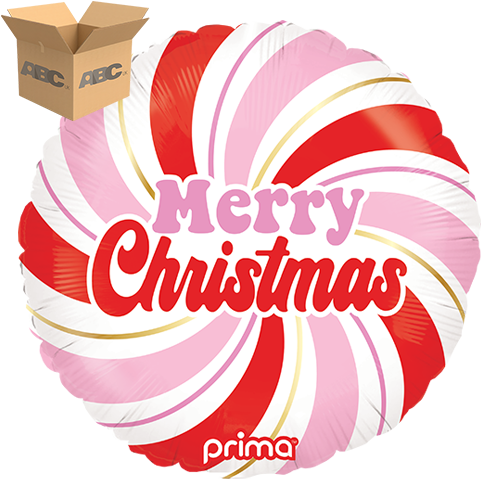 [PF-0011-18-50-1-CASE] 18" Round Merry Christmas Pink & Red Swirl (Case of 50) - Prima