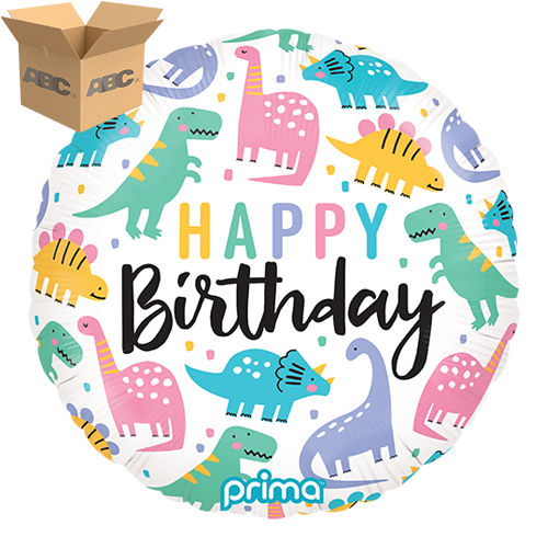 [PF-CDNO-18-50-1-CASE] 18” Round Birthday Colorful Dinos (Case of 50) - Prima