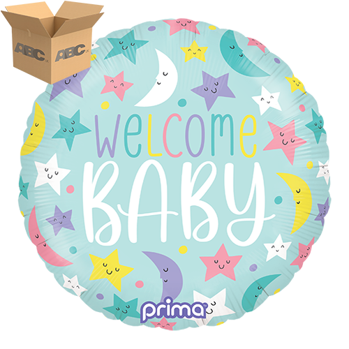 [PF-WBMS-18-50-1-CASE] 18” Round Welcome Baby Moons & Stars (Case of 50) - Prima