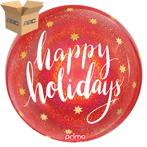 [PS-HHGL-20-50-1-CASE] 20" Happy Holidays Red Glitter Sphere (Case of 50) - Prima