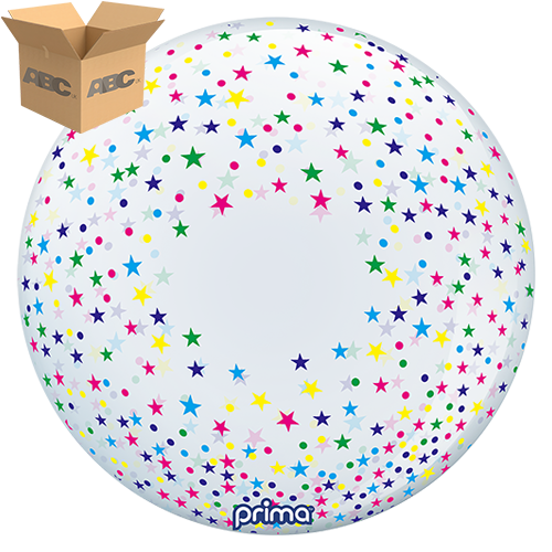 [PS-CSTR-22-50-1-CASE] 20” Colorful Confetti Stars Sphere (Case of 50) - Prima
