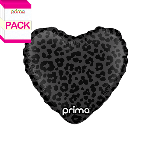 [PD-0030-9-50-6-BAND] 9" Heart Black Shiny & Matte Leopard Print (Pack of 5) - Prima