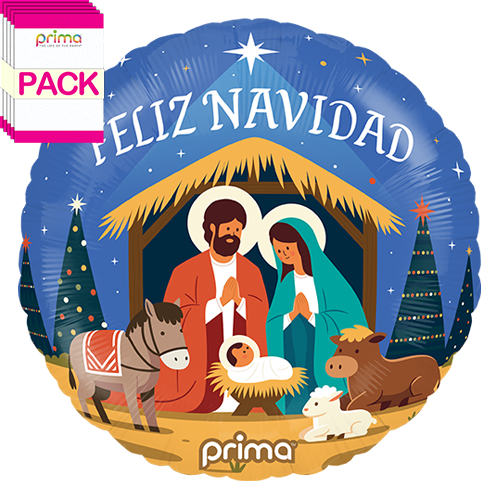 [PF-0053-18-50-1-BAND] 18" Round Feliz Navidad (Pack of 5) - Prima