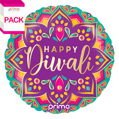 [PF-0052-18-50-1-BAND] 18" Round Happy Diwali (Pack of 5) - Prima