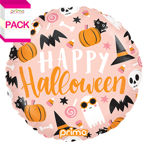 [PF-0002-18-50-1-BAND] 18" Round Happy Halloween Cute Icons (Pack of 5) - Prima