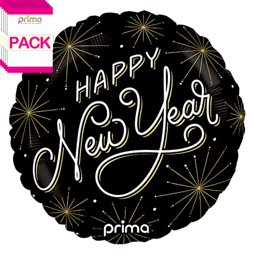 [PF-0021-18-50-1-BAND] 18" Round Happy New Year Fireworks (Pack of 5) - Prima