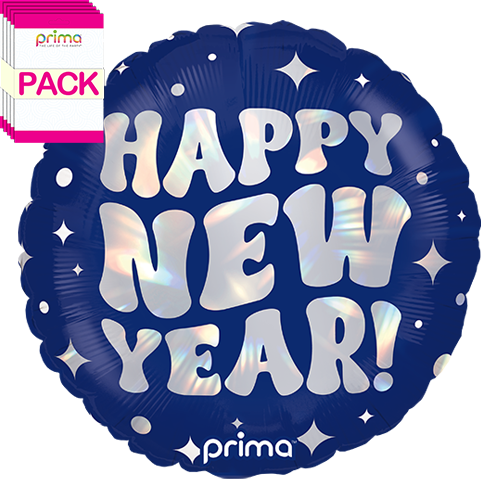 [PF-0020-18-50-1-BAND] 18" Round Happy New Year Holographic (Pack of 5) - Prima