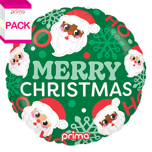 [PF-0017-18-50-1-BAND] 18" Round HoHo Happy Santa (Pack of 5) - Prima