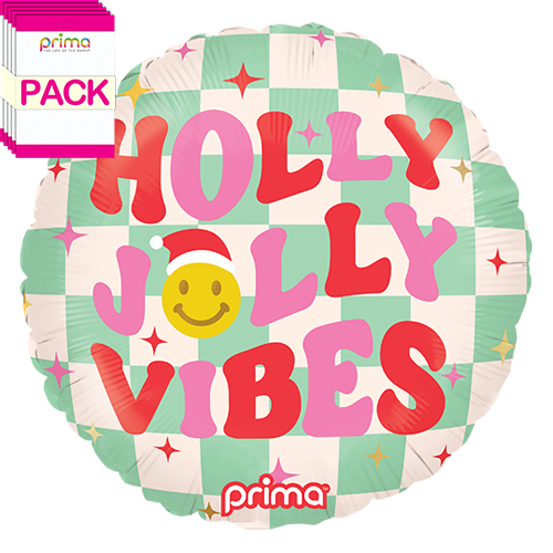 [PF-0015-18-50-1-BAND] 18" Round Holly Jolly Vibes Checker (Pack of 5) - Prima