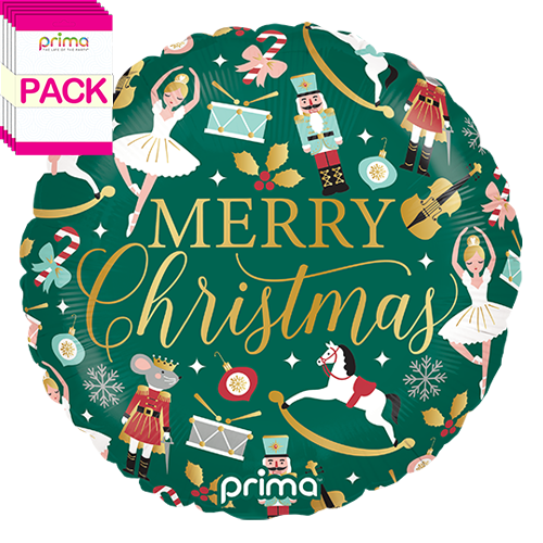[PF-0010-18-50-1-BAND] 18" Round Merry Christmas Nutcracker Ballet (Pack of 5) - Prima
