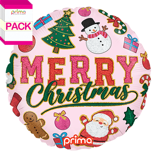 [PF-0016-18-50-1-BAND] 18" Round Merry Christmas Patches (Pack of 5) - Prima