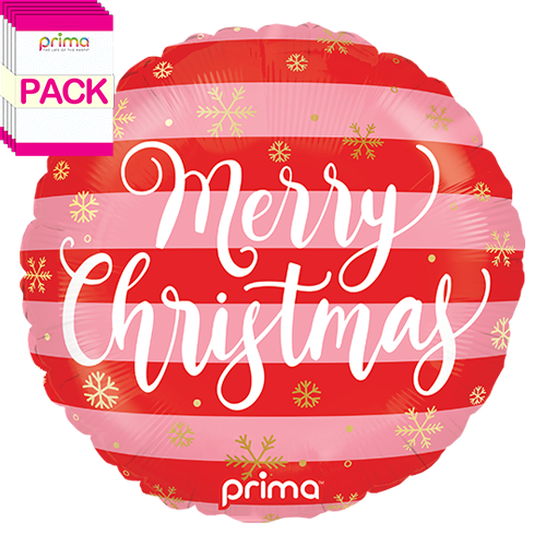 [PF-0014-18-50-1-BAND] 18" Round Merry Christmas Pink & Red Stripes (Pack of 5) - Prima