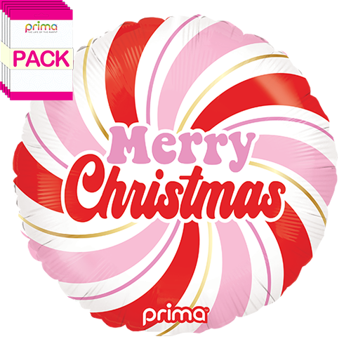 [PF-0011-18-50-1-BAND] 18" Round Merry Christmas Pink & Red Swirl (Pack of 5) - Prima
