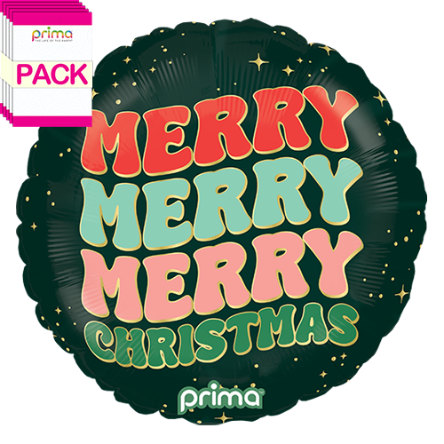 [PF-0019-18-50-1-BAND] 18" Round Merry Merry Merry (Pack of 5) - Prima