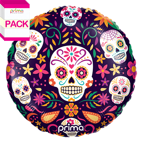 [PF-0051-18-50-1-BAND] 18" Round Sugar Skulls (Pack of 5) - Prima