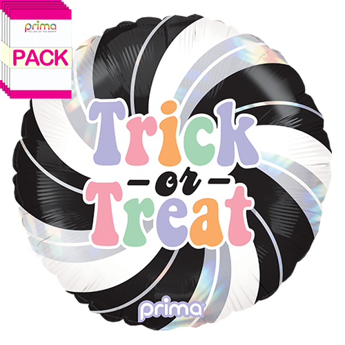 [PF-0005-18-50-1-BAND] 18" Round Trick-or-Treat Holographic Swirl (Pack of 5) - Prima