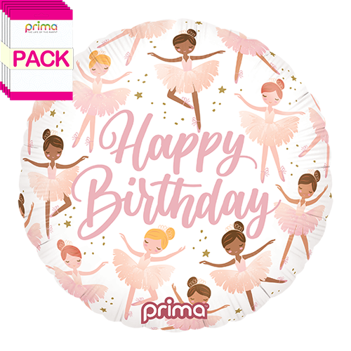 [PF-BBAL-18-50-1-BAND] 18” Round Birthday Ballerinas (Pack of 5) - Prima
