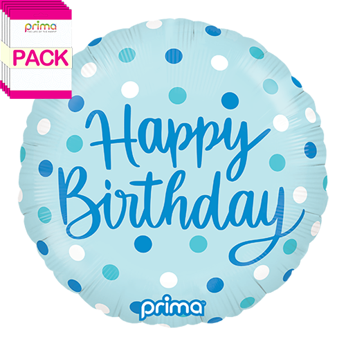 [PF-BDBL-18-50-1-BAND] 18” Round Birthday Blue Dots (Pack of 5) - Prima