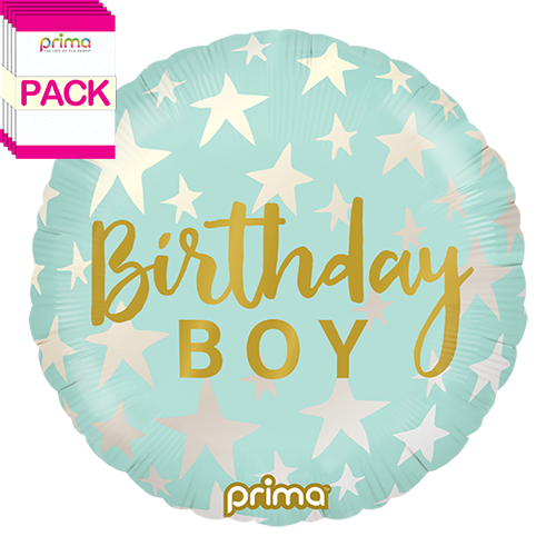 [PF-BBST-18-50-1-BAND] 18” Round Birthday Boy Stars (Pack of 5) - Prima