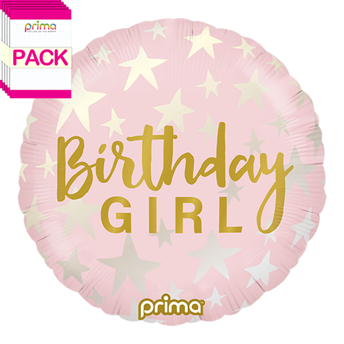 [PF-BGST-18-50-1-BAND] 18” Round Birthday Girl Stars (Pack of 5) - Prima