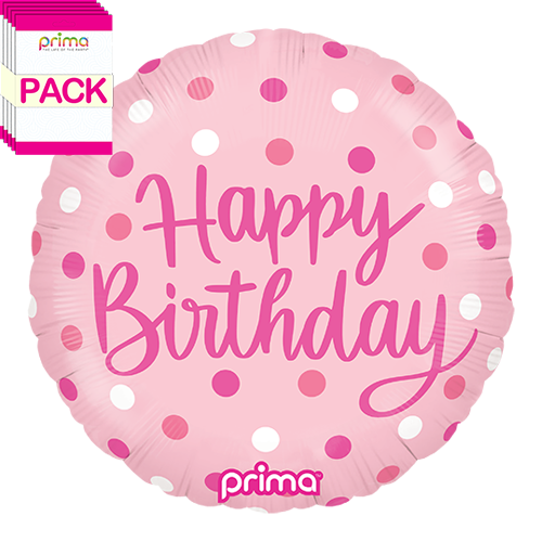 [PF-BDPK-18-50-1-BAND] 18” Round Birthday Pink Dots (Pack of 5) - Prima