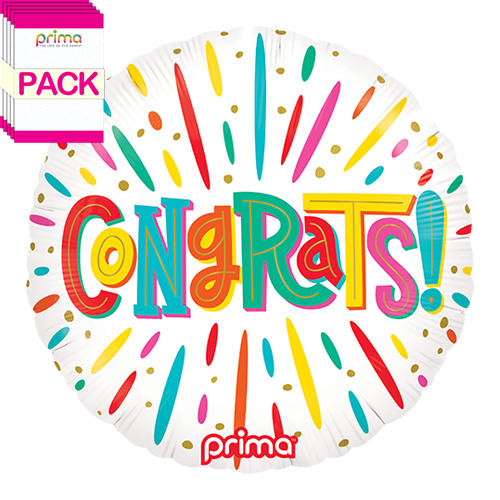[PF-COCG-18-50-1-BAND] 18” Round Colorful Congrats (Pack of 5) - Prima